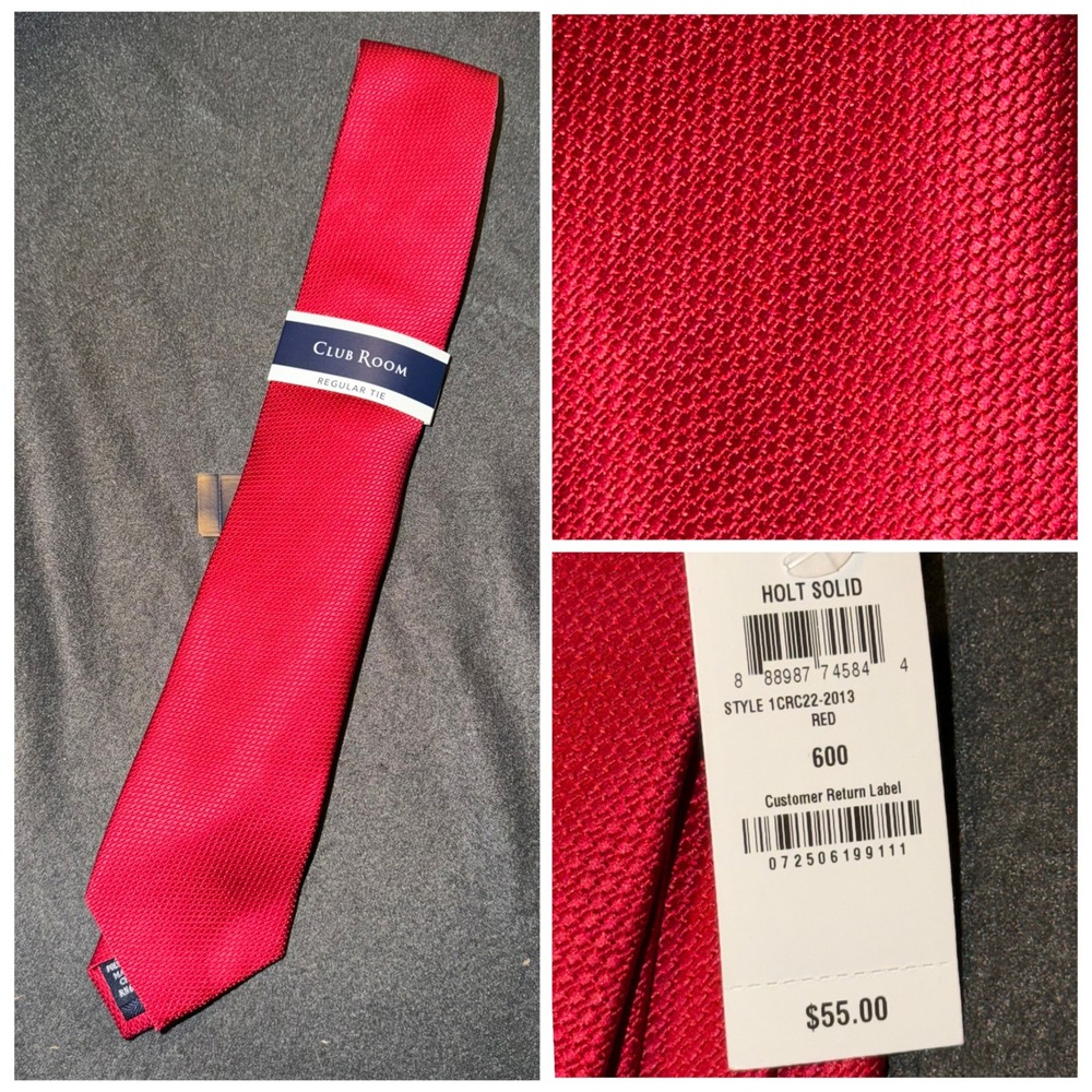 Club Room Mens Holt Solid Red Textured Regular Tie 1CRC22-2013 NWT